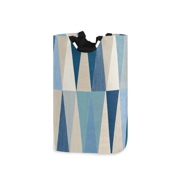 Blue Beige Triangles Laundry Basket with Handles Foldable Laundry Hamper Freestanding Washing Bin 50L