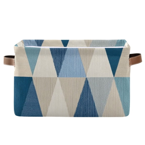 Blue Beige Triangles Square Storage Bins with Handles Collapsible Containing Box 1 Pack