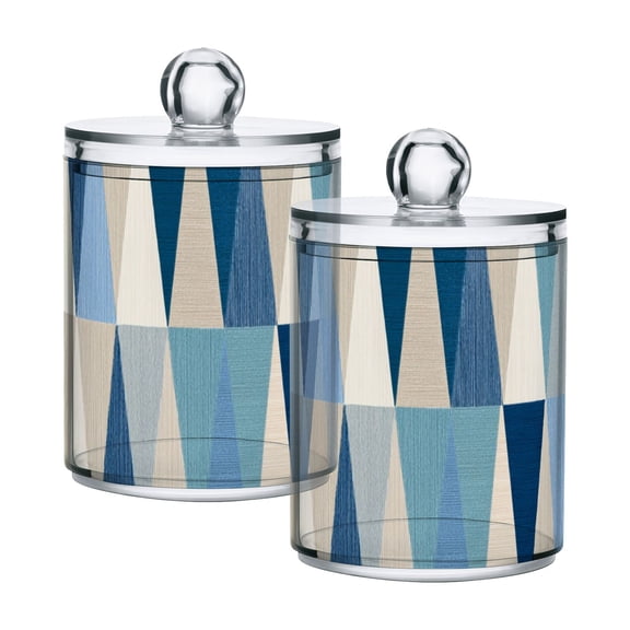 Blue Beige Triangles Translucent Plastic Cans Storage Canisters with Lid Set of 2