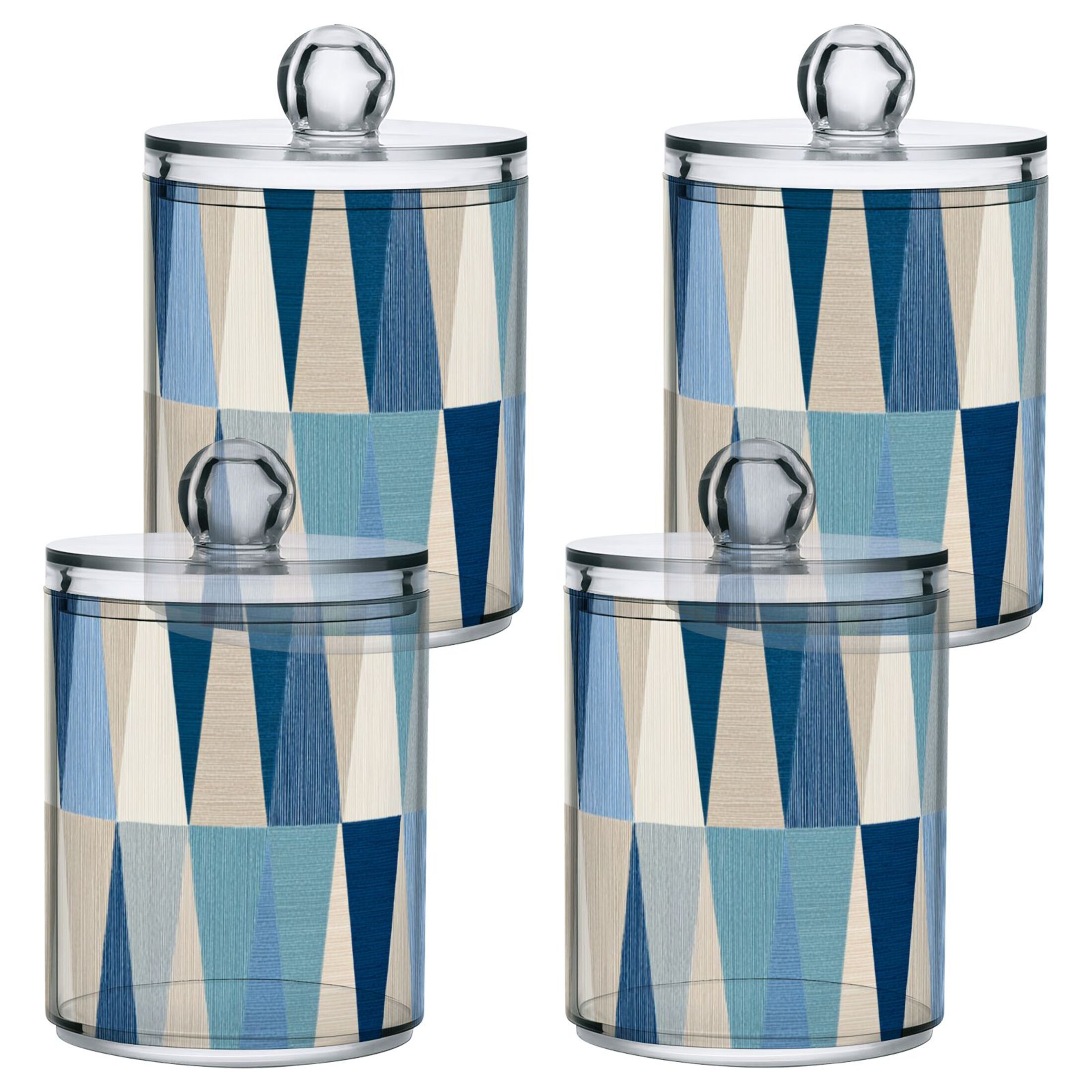 Blue Beige Triangles Translucent Plastic Cans Storage Canisters with ...