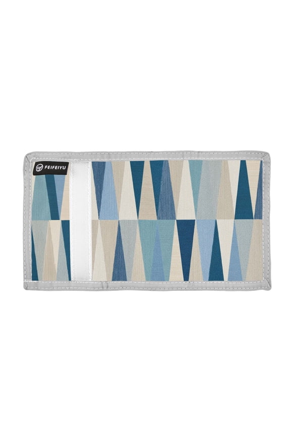 Blue Beige Triangles Trifold Wallets Card Holders Coin Pockets with Lanyards Portable Unisex