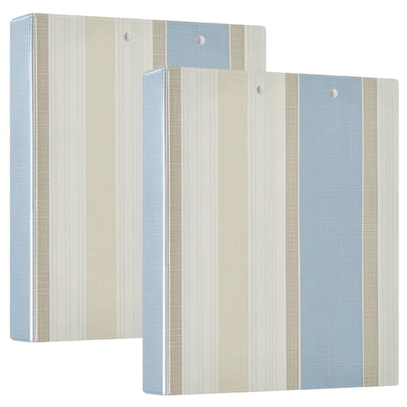 Blue Beige Vertical Stripes Round Ring Binder 3 Rings 1.5" Capacity File Storage for A4 Size 1 Pack