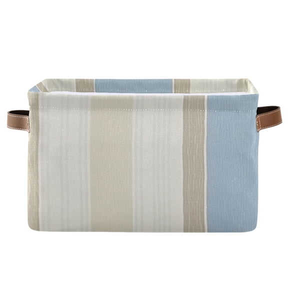 Blue Beige Vertical Stripes Square Storage Bins with Handles Collapsible Containing Box 1 Pack