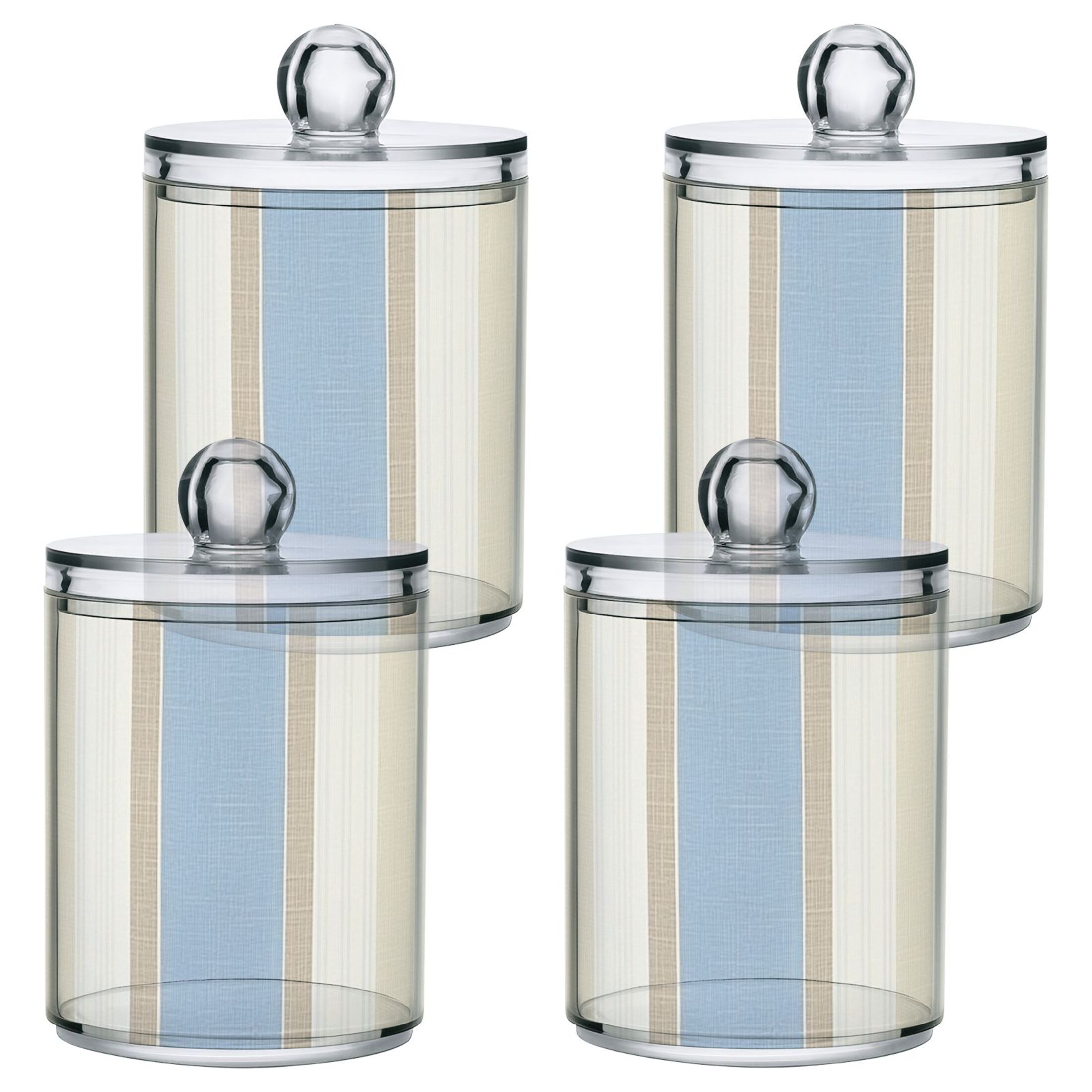 Blue Beige Vertical Stripes Translucent Plastic Cans Storage Canisters ...