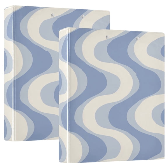 Blue Beige Vertical Wavy Lines Round Ring Binder 3 Rings 1.5" Capacity File Storage for A4 Size 1 Pack