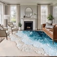 thumbnail image 1 of Blue Beige Washable Living Room Rugs 5'x8', Gradient Ocean Wave Beach Abstract Modern Art Low Pile Throw Large Area Rug Non-Slip Sturdy Edge Binding Carpet for Living Room Kitchen Office, 1 of 9