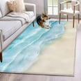 thumbnail image 1 of Blue Beige Waves 3'x5' Washable Rug, Summer Beach Coastal Nautical Ocean Non-Slip Area Rugs for Entryway Kitchen Classroom, StainResistant Dorm Throw Carpet, Low Pile Soft Indoor Floor Mat, 1 of 9