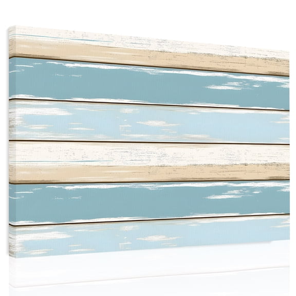Blue Beige Wood Grain Canvas Print Wall Art, Vintage Board Farmhouse Retro Wall Decor Modern Artwork Paintings Pictures for Living Room Framed and Stretched Ready to Hang, 24" x 32"