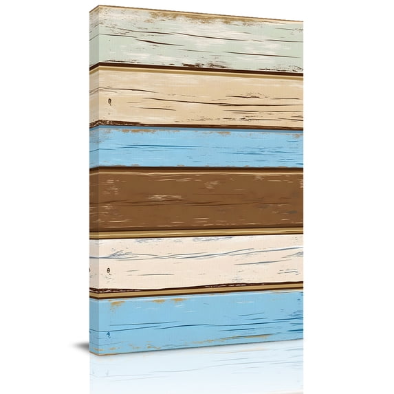 Blue Beige Wood Grain Canvas Wall Art for Living Room, Countryside ...