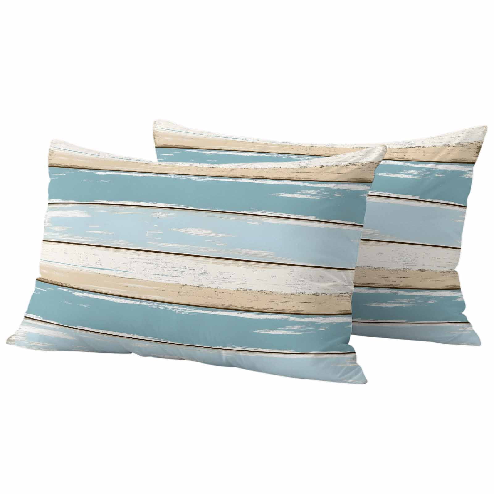 Blue Beige Wood Grain Pillow Covers 2 Pack Vintage Board Pillowcase Waterproof Outdoor Throw Pillow Cover for Patio Balcony Rectangular Cushion 20”x12”