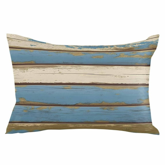 Blue Beige Wood Grain Throw Pillow Cover 16 x 24 Inch Decorative Pillow Cover Vintage Shabby Plank Lumbar Pillowcase Seasonal Rectangle Cushion Case for Couch Sofa Bed Living Room
