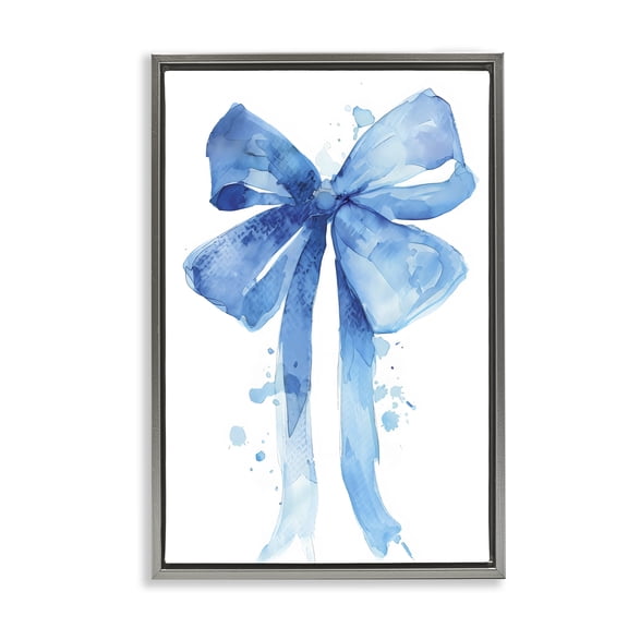 Stupell Industries Blue Bell Bow Illustration Gray Framed Floater Canvas Wall Art, design by LSR Design Studio
