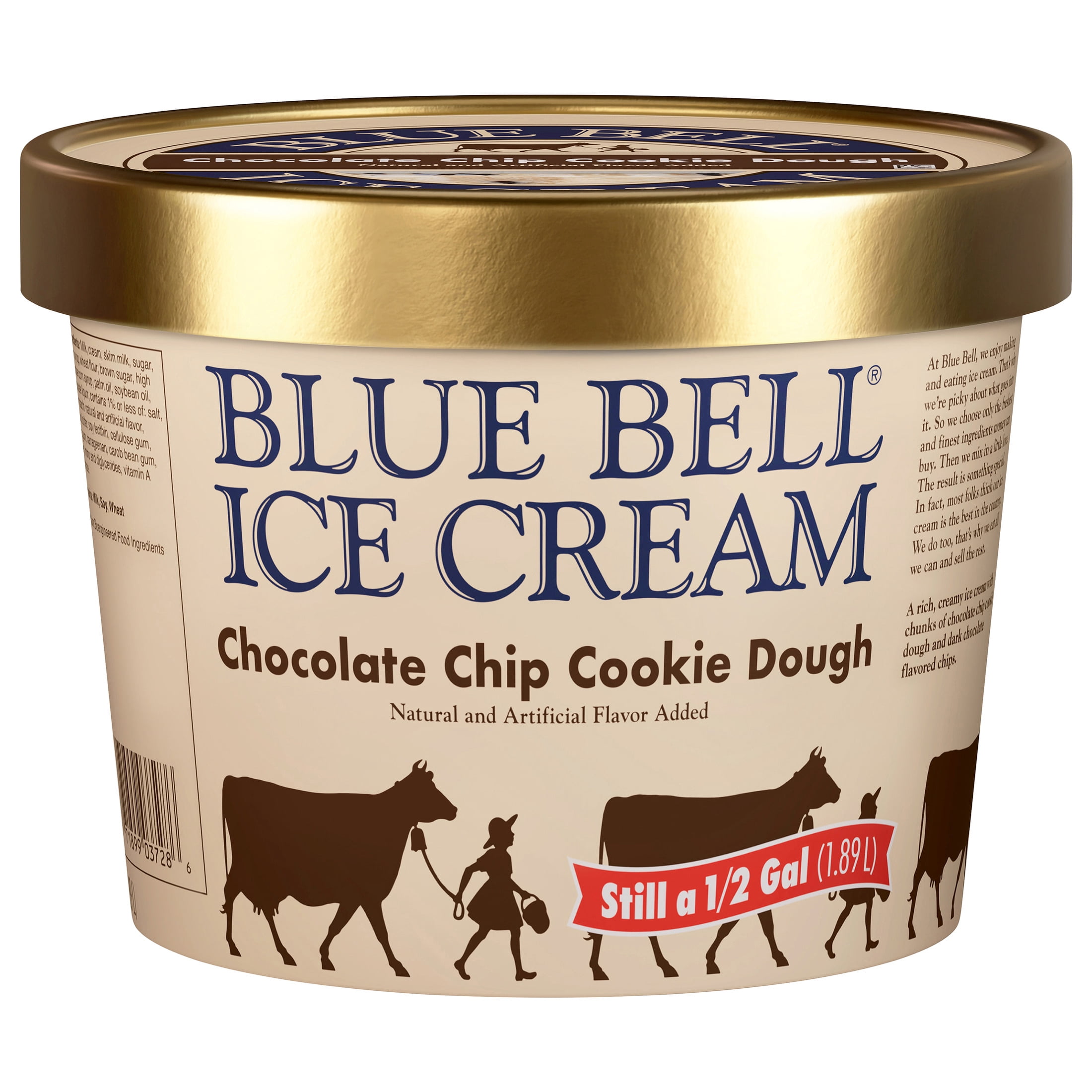Blue Bell Chocolate Chip Cookie Dough Ice Cream Half Gallon, 64 fl oz ...