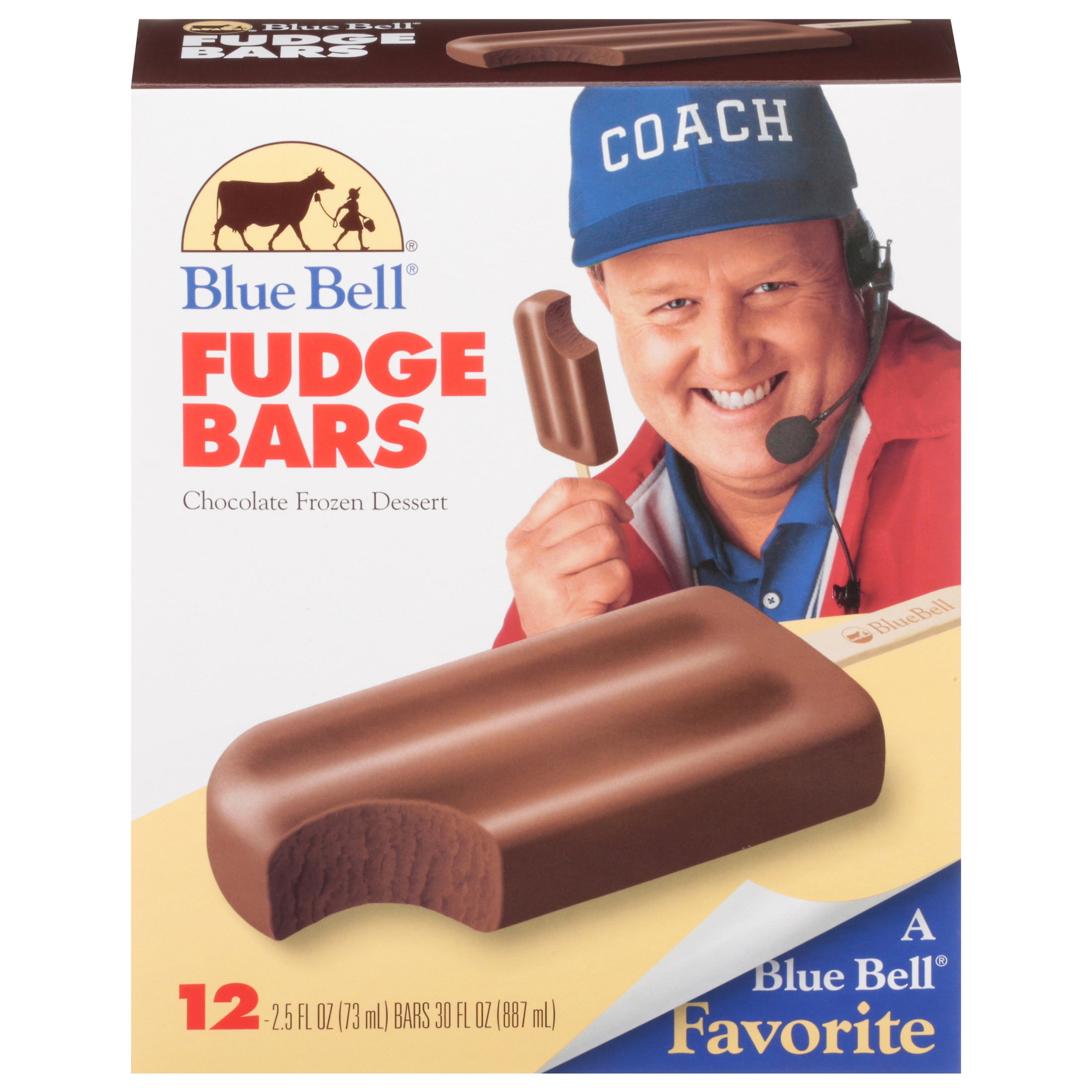 Blue Bell Chocolate Fudge Frozen Dairy Dessert Bars, 2.5 fl oz, 12 Count