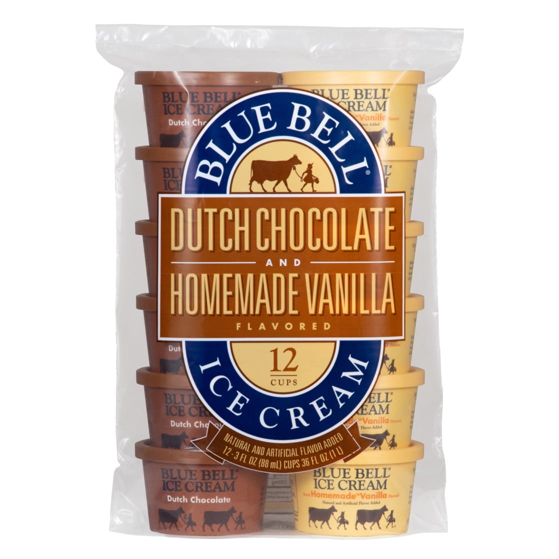 Blue Bell Dutch Chocolate and Homemade Vanilla Ice Cream Cups, 3.0 fl oz, 12 Count