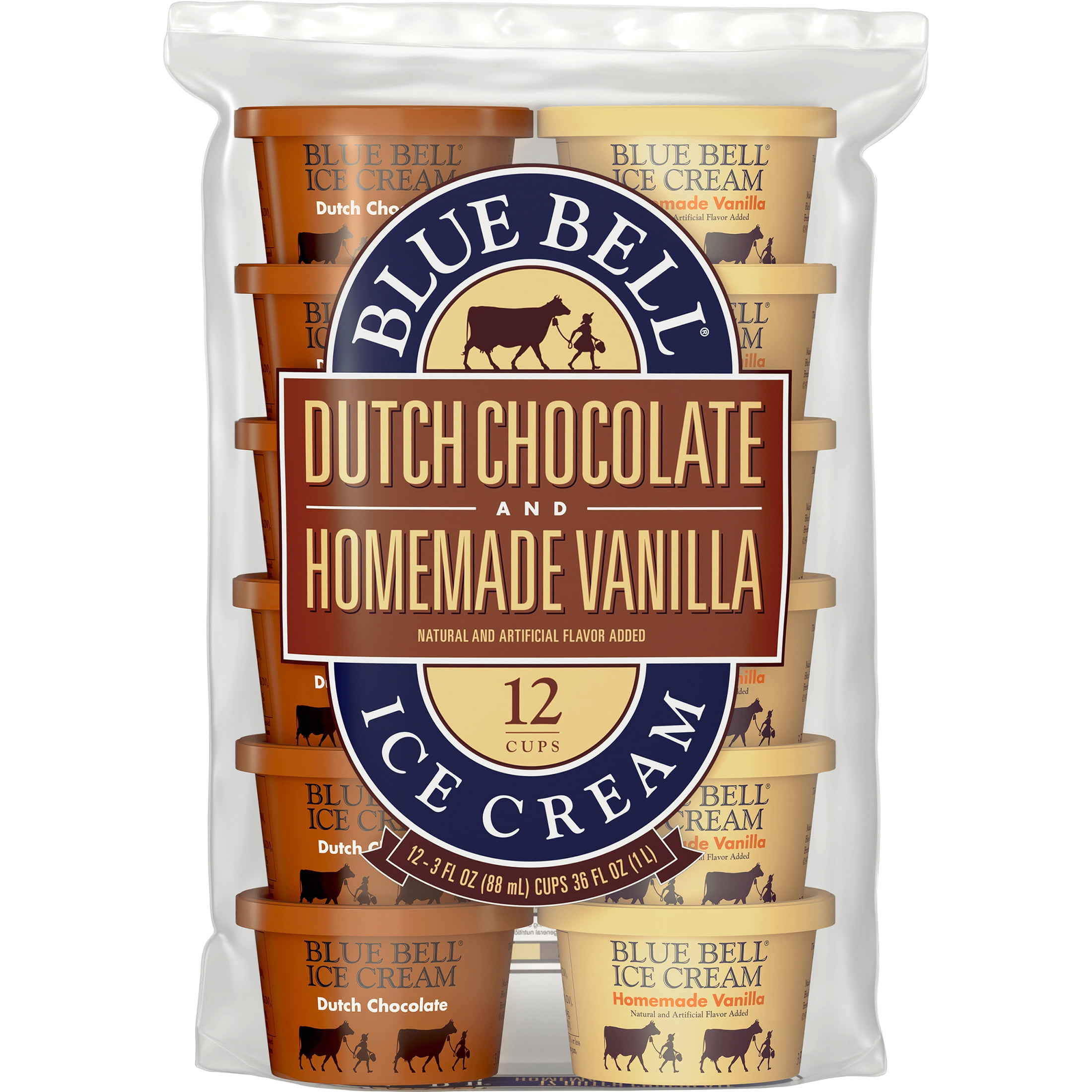 Blue Bell Dutch Chocolate and Homemade Vanilla Ice Cream Cups, 3.0 fl oz, 12 Count