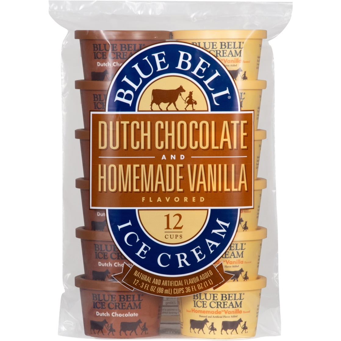 Blue Bell Dutch Chocolate and Homemade Vanilla Ice Cream Cups, 3.0 fl oz, 12 Count