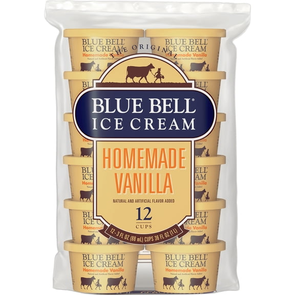 Blue Bell Homemade Vanilla Ice Cream Cups, 3.0 fl oz, 12 Count