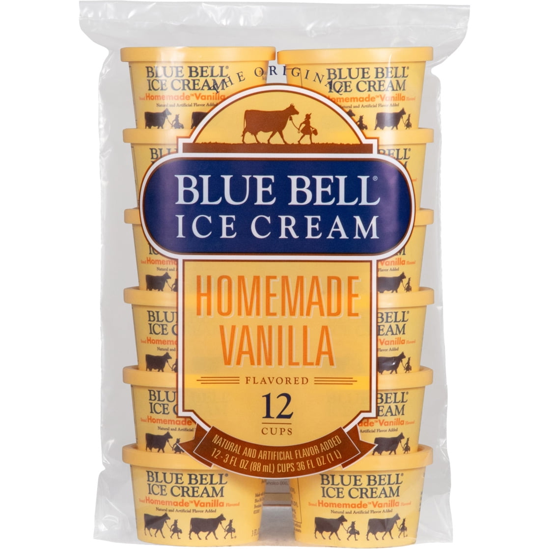 Blue Bell Homemade Vanilla Ice Cream Cups, 3.0 fl oz, 12 Count