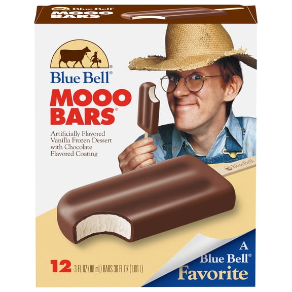 Blue Bell Mooo Chocolate Coated Vanilla Frozen Dairy Dessert Bars, 3.0 fl oz, 12 Count
