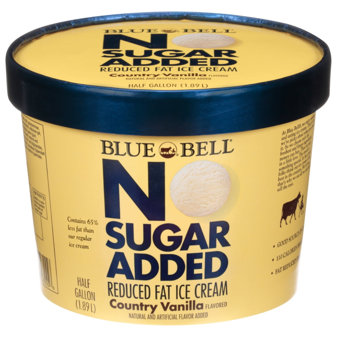 Blue Bell No Sugar Added Country Vanilla Reduced Fat Ice Cream Half Gallon, 64 fl oz