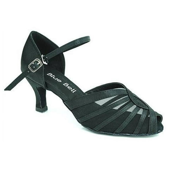 Blue Bell Shoes HANDMADE Women's Ballroom Salsa Competition Dance Shoes Pauline Heel - Black- 2.5" -8.5