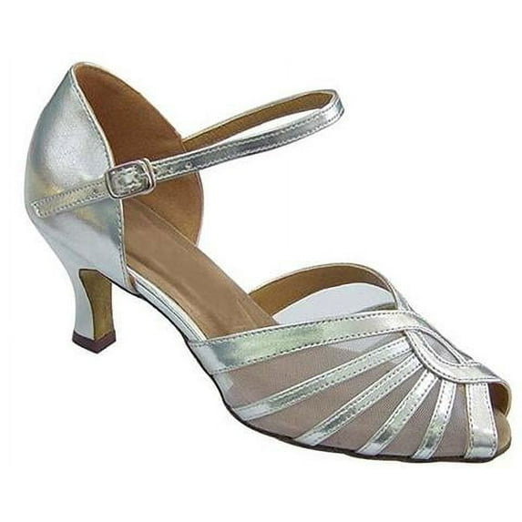 Blue Bell Shoes HANDMADE Women's Ballroom Salsa Competition Dance Shoes Pauline Heel - Silver- 2.5" -6.5