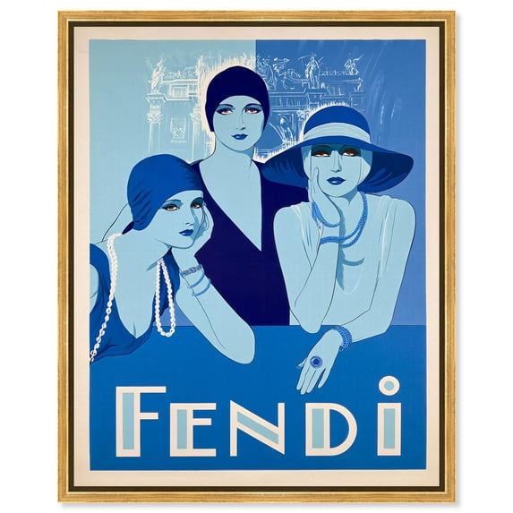 Blue Belles of Fashion Canvas Print Retro Fashion Decor by Art Remedy, Gold Frame, 36 x 45
