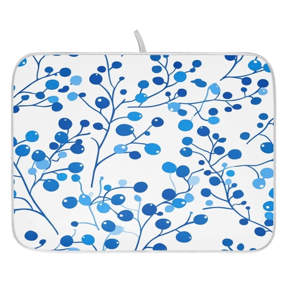 Blue Berries Pattern Dish Drying Mat for Kitchen, Quick Drying Absorbent Soft Durable 16" x 18"