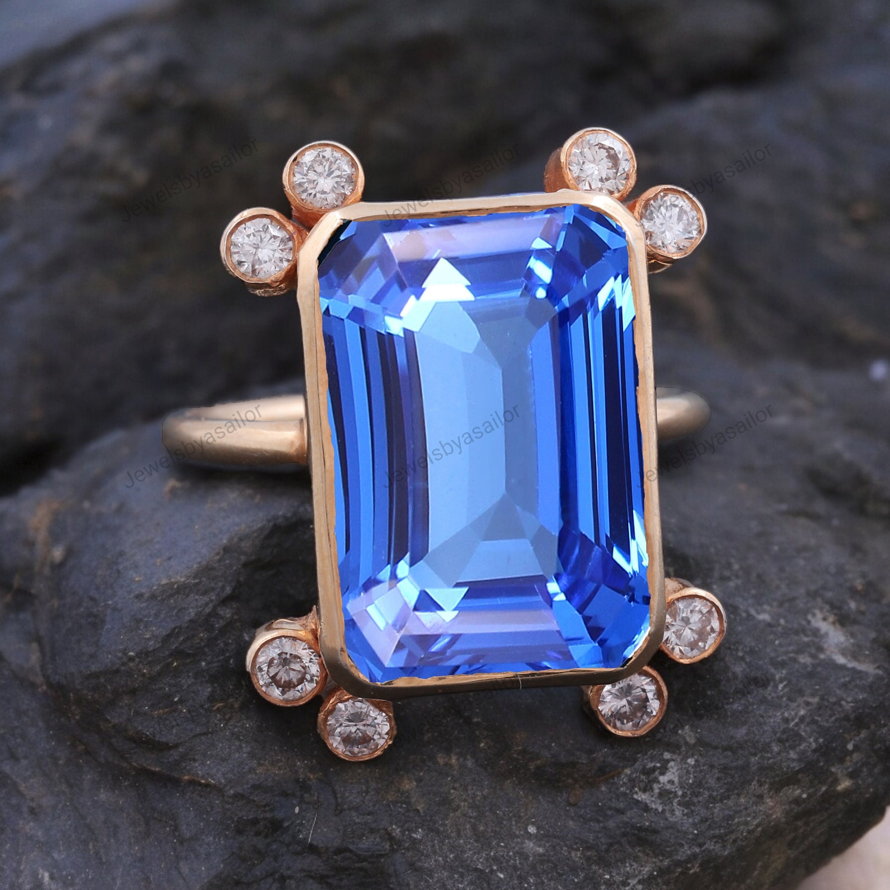 Berry Clusters Rings Blue Berry Sapphire Promise Ring Antique Cluster Engagement Diamond ...