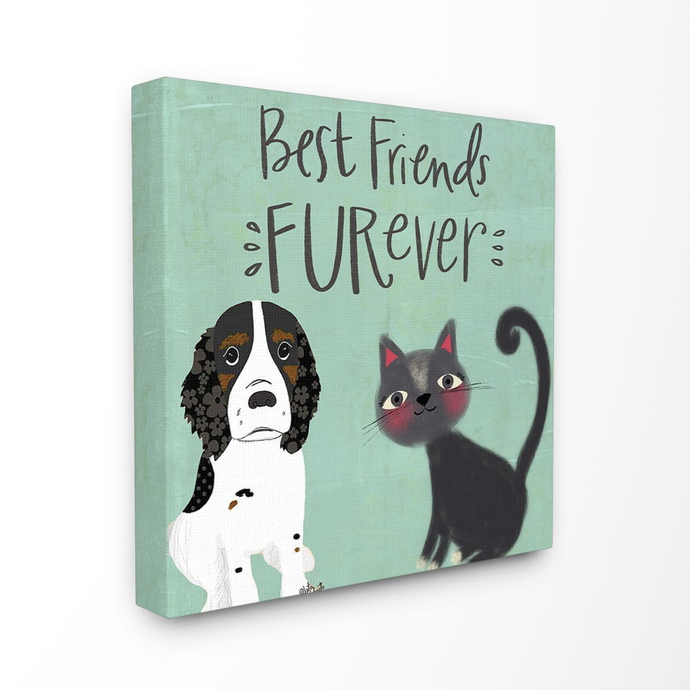 Blue Best Friends Furever Dog And Cat Illustration Stretched Canvas Wall Art, 24 x 24