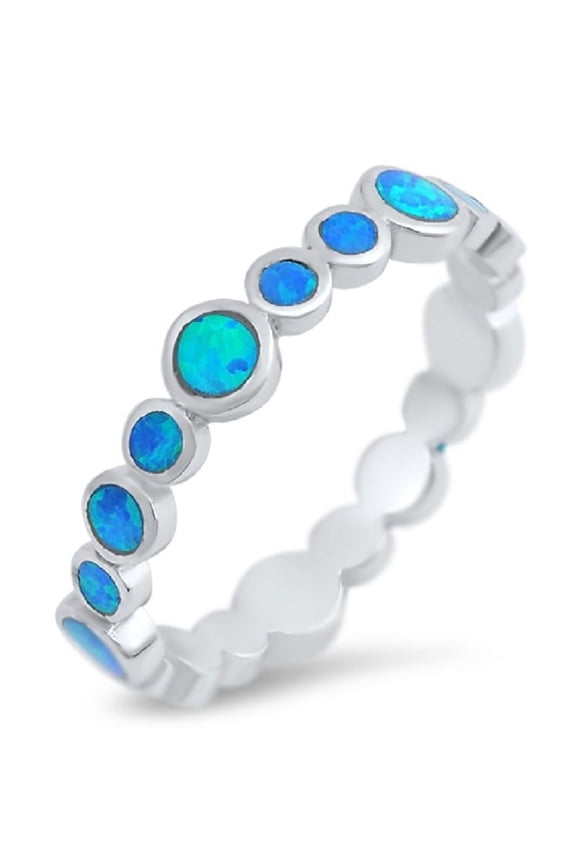 Blue Bezel Set Simulated Opal Stackable Ring Sterling Silver