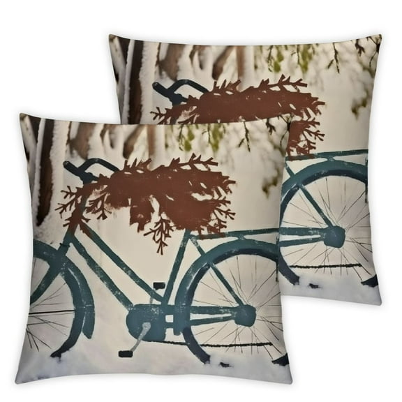 Blue Bicycle with Christmas Wreath Throw Waist Pillow Case Decorative Cushion Cover Winter Outdoor Decor Pillows for Sofa Couch Pillowcases