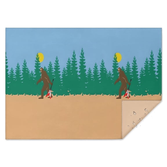 Blue Bigfoot and Guitar Pattern Rectangle Tablecloth 60"x84",Waterproof Polyester Rectangle Table Cloth, Wipeable Spillproof Polyester Tablecloth for Dining, Camping, Indoor and Outdoor