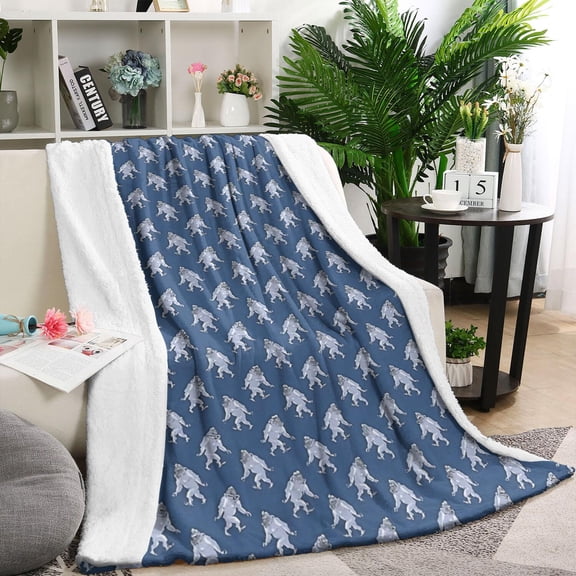Blue Bigfoot Pattern Blanket,Comfortable Soft Flannel Throw Blanket,All Season,Warm Lightweight Blankets for Sofa Bed Couch Living Room Chair,40"x50"
