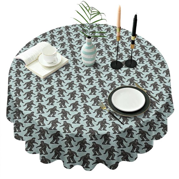 Blue Bigfoot Pattern Round Tablecloth 60"x60",Wrinkle Wipeable Table Cloth for Kitchen Dining Room Picnic Patio Party