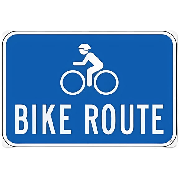 Blue Bike Route Aluminum Tin Sign 12 x 8 Inches - Warning Sign for Home, Outdoor Garden, Road, Bike Path, Cycling Direction Alert