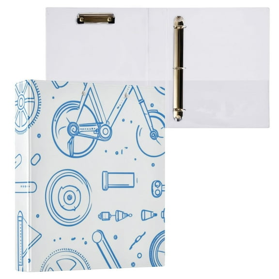 Blue Bikes and Tools 3 Ring Binders 1.5 inch Hardcover File Folders with Interior Pockets A4 Size Organizer for School Office Hospital