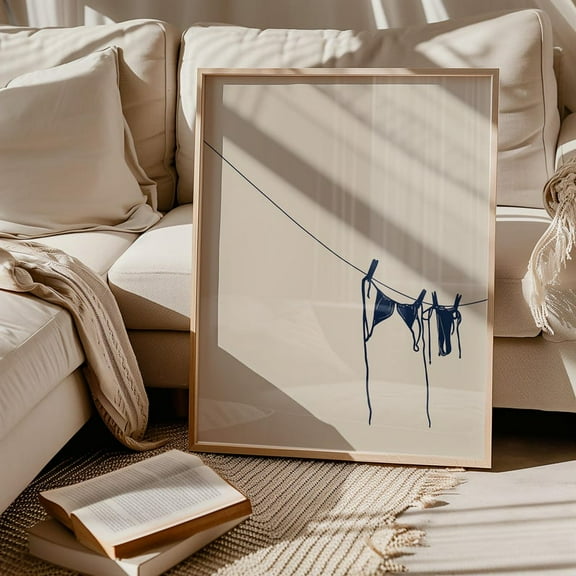 Blue Bikini Art Print, Bathing Suit Poster, Beachy Prints, Coconut Girl, Coastal Cowgirl, Matte Canvas Stretched, Posters for Room Bedroom Living Room Bathroom Wall Decor, Posters & Art Prints, Gift.