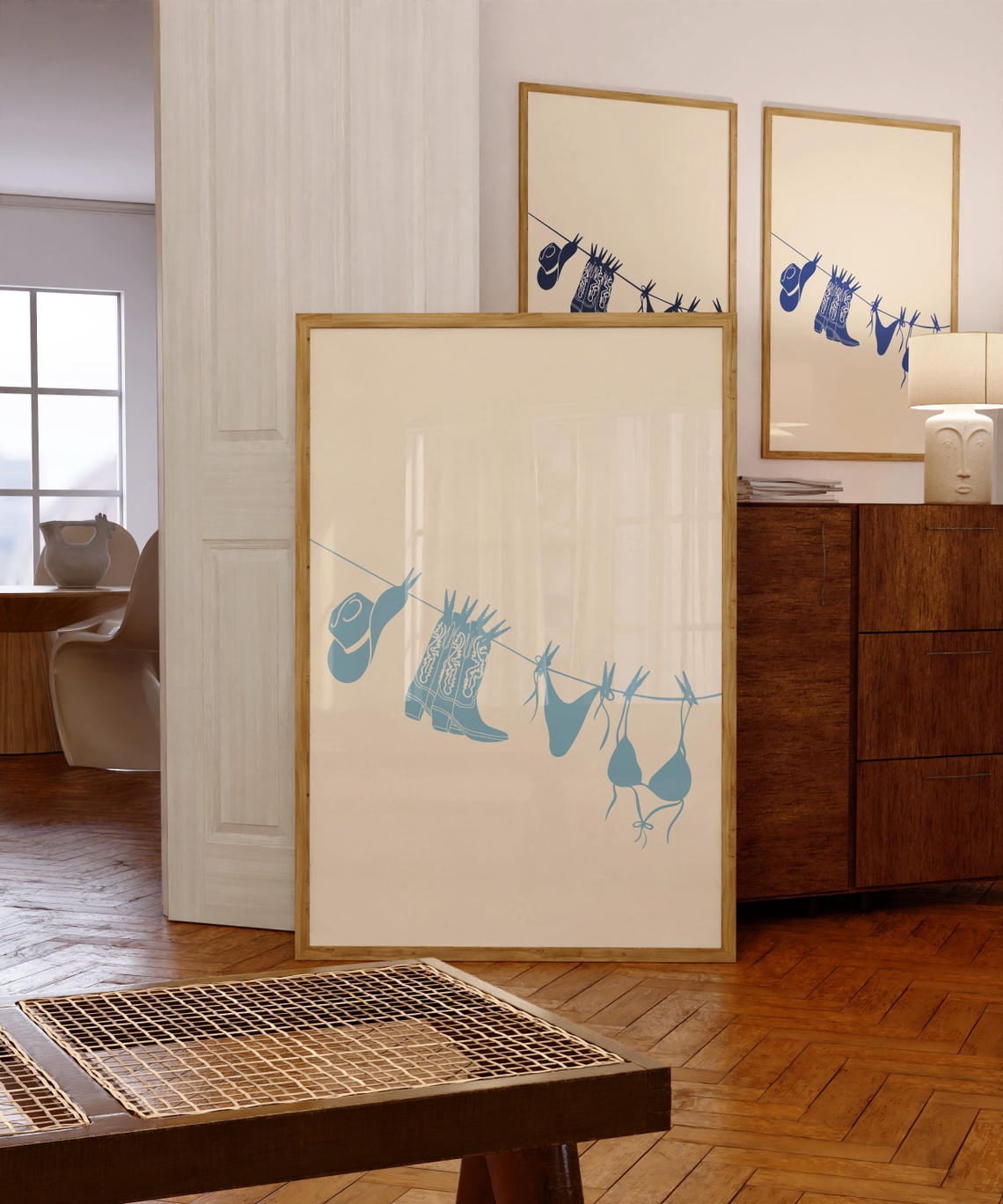 Blue Bikini Beach Illustration Print, Unframed Paper Poster 11x14in ...