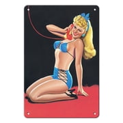 Blue Bikini - Eyeful Magazine Cover January 1945 - Vintage Pin Up Girl Print by Peter Driben - 8 x 12 inch Vintage Metal Tin Sign