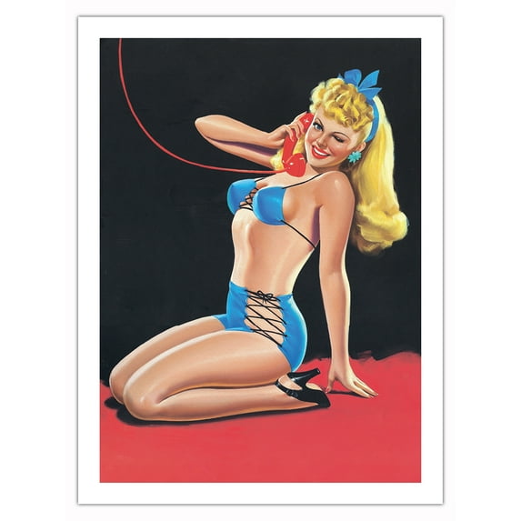 Blue Bikini - Eyeful Magazine Cover January 1945 - Vintage Pin Up Girl Print by Peter Driben - Bamboo Fine Art 290gsm Paper Print (Unframed) 24x32in