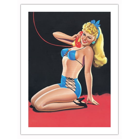 Blue Bikini - Eyeful Magazine Cover January 1945 - Vintage Pin Up Girl Print by Peter Driben - Bamboo Fine Art 290gsm Paper (Unframed) 12x16in