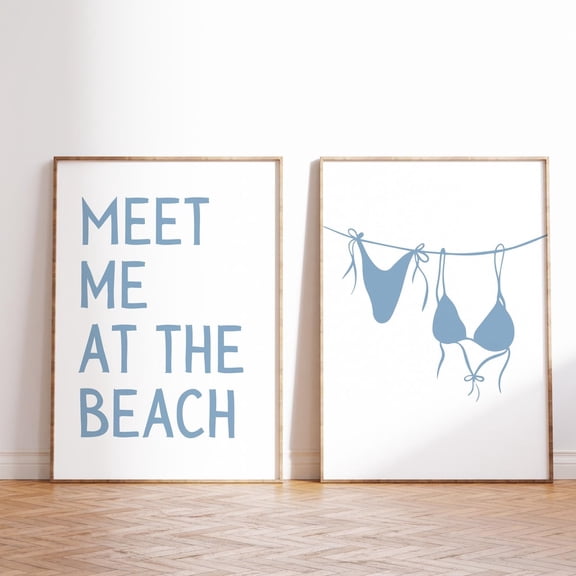 Blue Bikini Meet Me At The Beach Preppy Summer Wall Poster Set 2 Unframed Paper Print 20x30