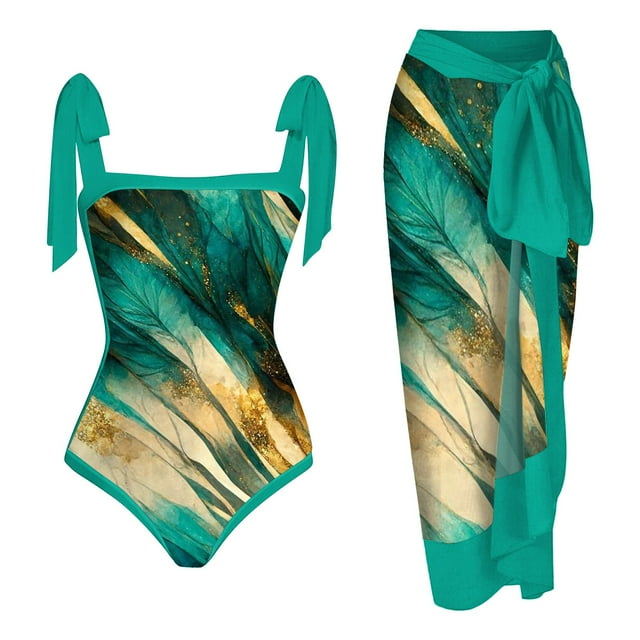 Blue Bikini Women Swimwear+Cover UP Two Piece Vintage Print Swimsuit ...