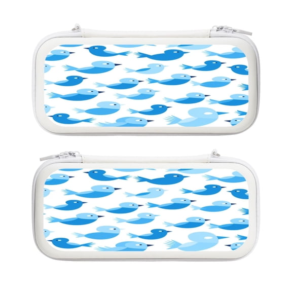 Blue Bird (1), Carrying Case For Nintendo Switch & OLED Version, Eva Lightweight Shockproof Protective Pouch Case for Game Console & Accessories with 10 Game Card Slot & Wristband, White