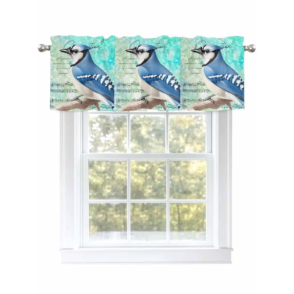 Blue Bird Curtain Valances for Windows, Music Farmhouse Animals Country Kitchen Valance Window Treatment, Light Filtering Block Curtains for Bathroom/Bedroom/Living Room 42'' x 12''