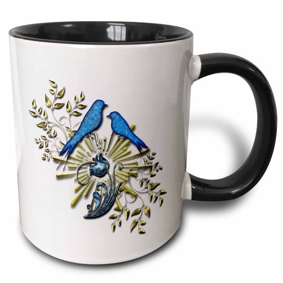 Blue Bird Fantasy sunburst and rose art 11oz Two-Tone Black Mug mug-265983-4