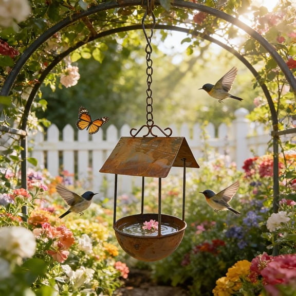 Blue Bird Feeder, Rustic Hanging Metal Bird Feeder, Window Mounted Backyard Feeding Station
