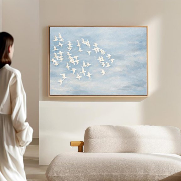 Blue Bird Flock Coastal Sky Flight Cozy Poster